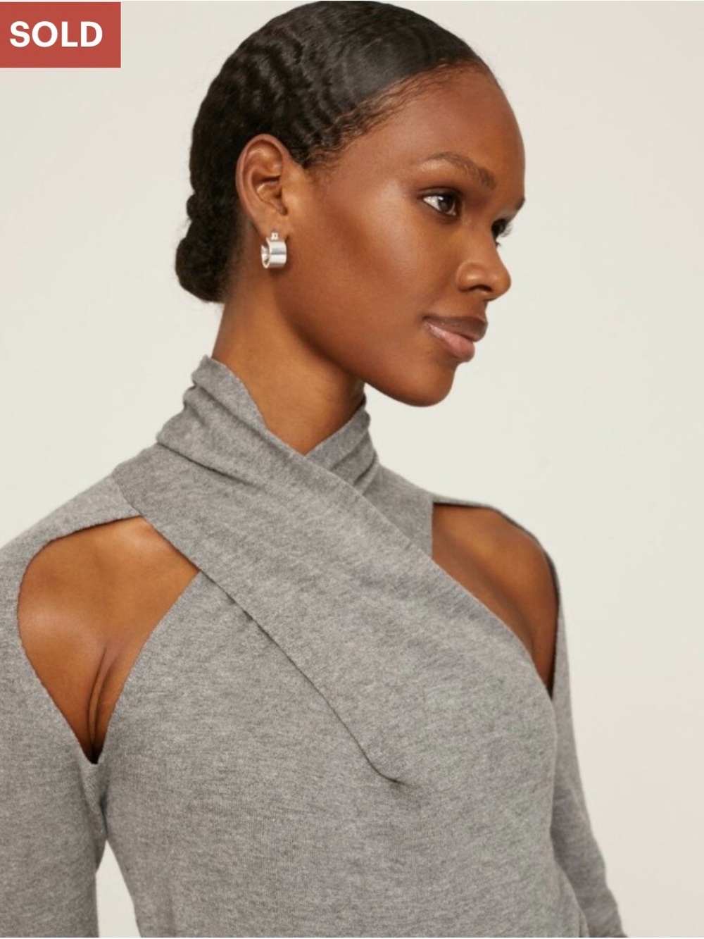 Donna Karan Cold-Shoulder Wrap Neck Sweater